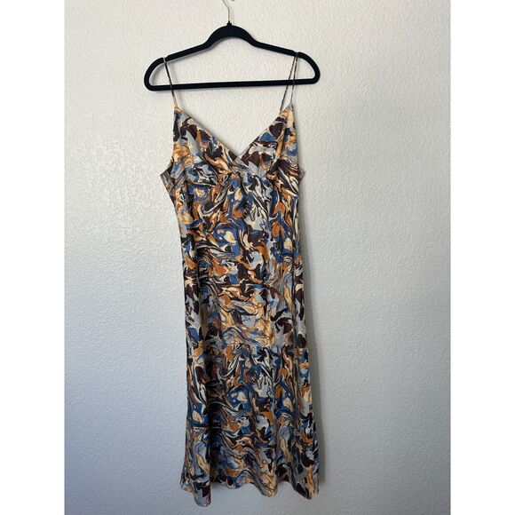 Abercrombie & Fitch Satin Slip Midi Dress Marble Print Multicolor Sz Large - Picture 4 of 11